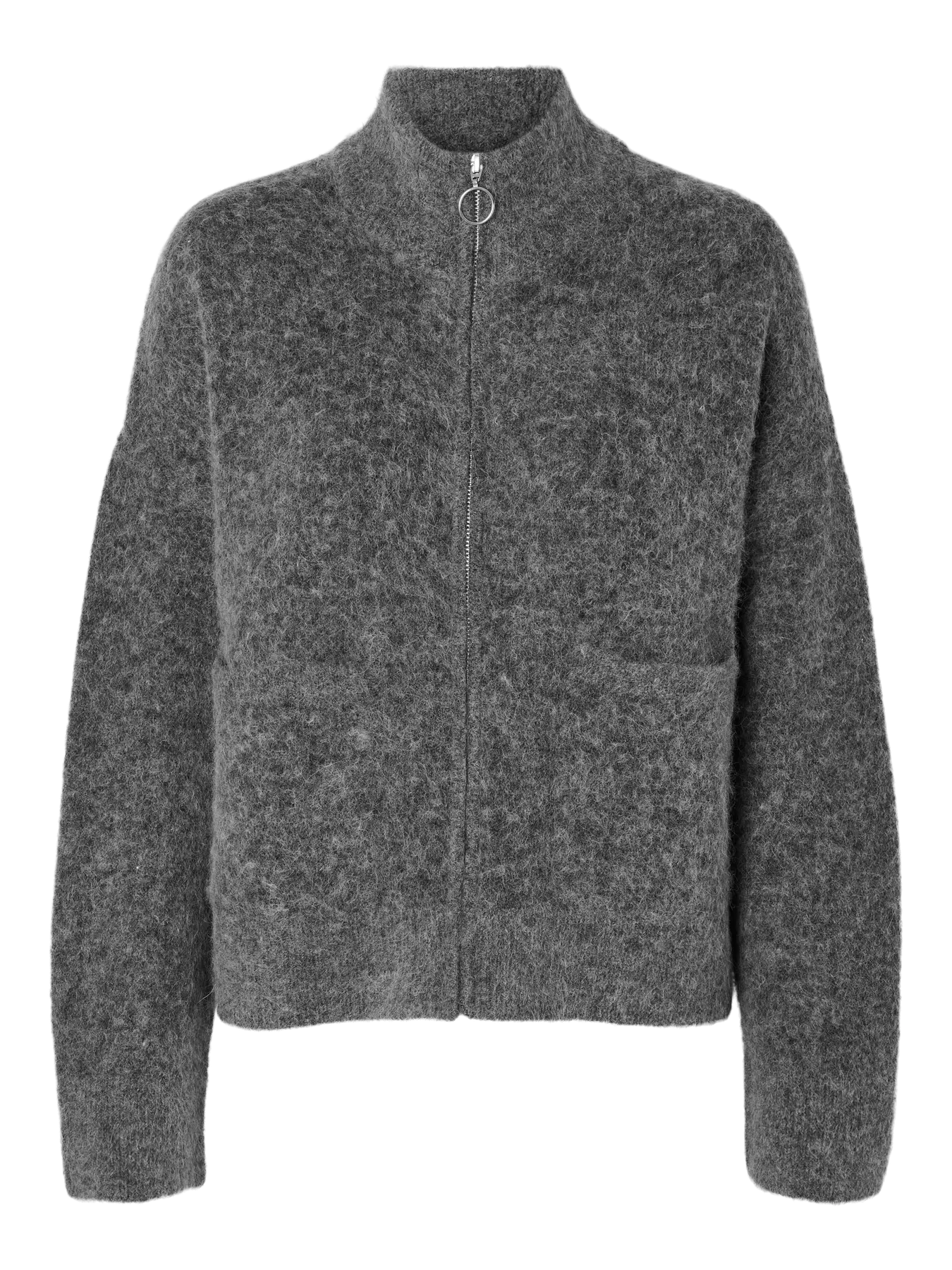 Sia Ras LS Knit Zipper Cardigan, Medium Gray