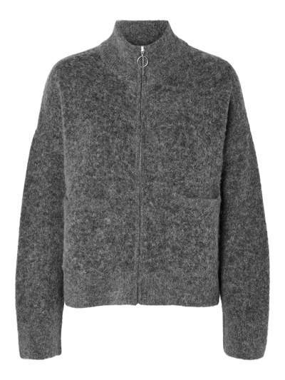 Sia Ras LS Knit Zipper Cardigan, Medium Gray