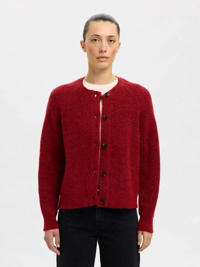 Lulu LS Knit Short Cardigan, Equestrian Red