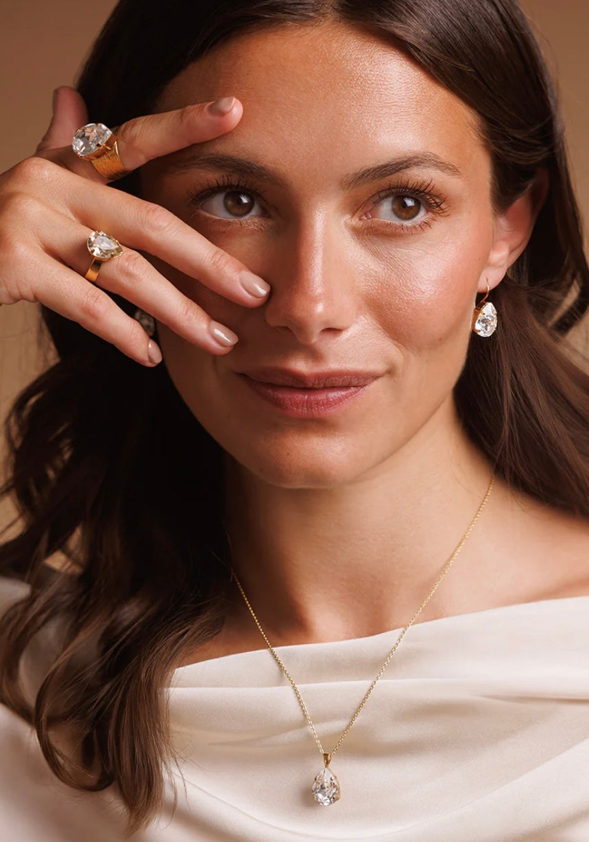 Mini Drop Ring Gold Crystal