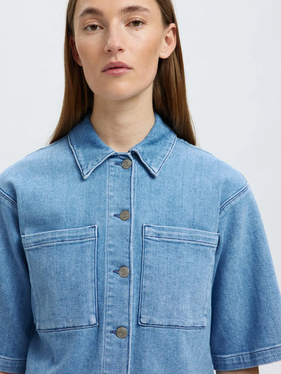 Anya 2/4 Short Denim Jacket, Light Blue Denim