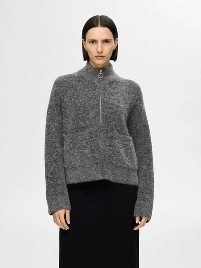 Sia Ras LS Knit Zipper Cardigan, Medium Gray