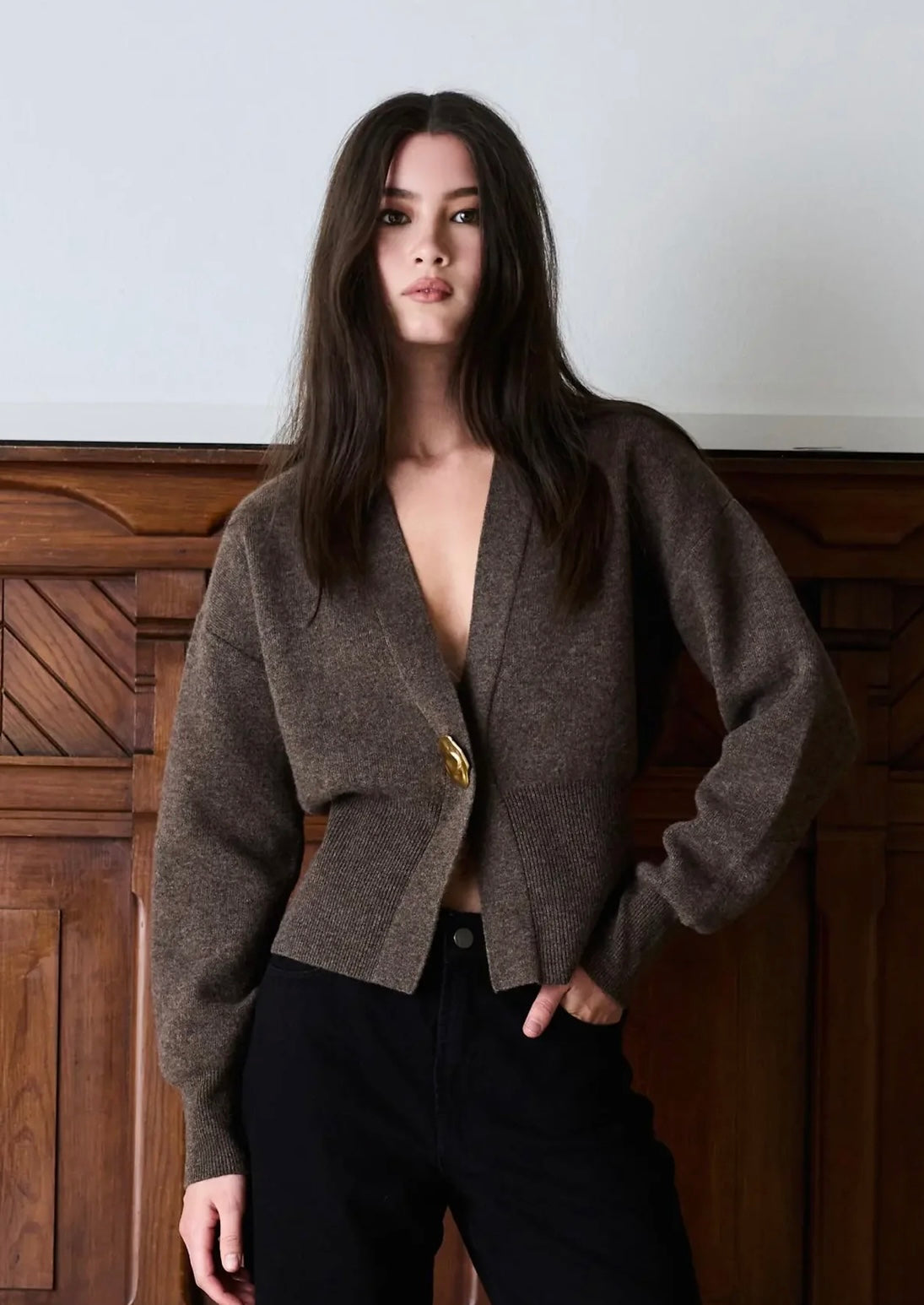 Vesper Merino Cardigan , Brown Melange