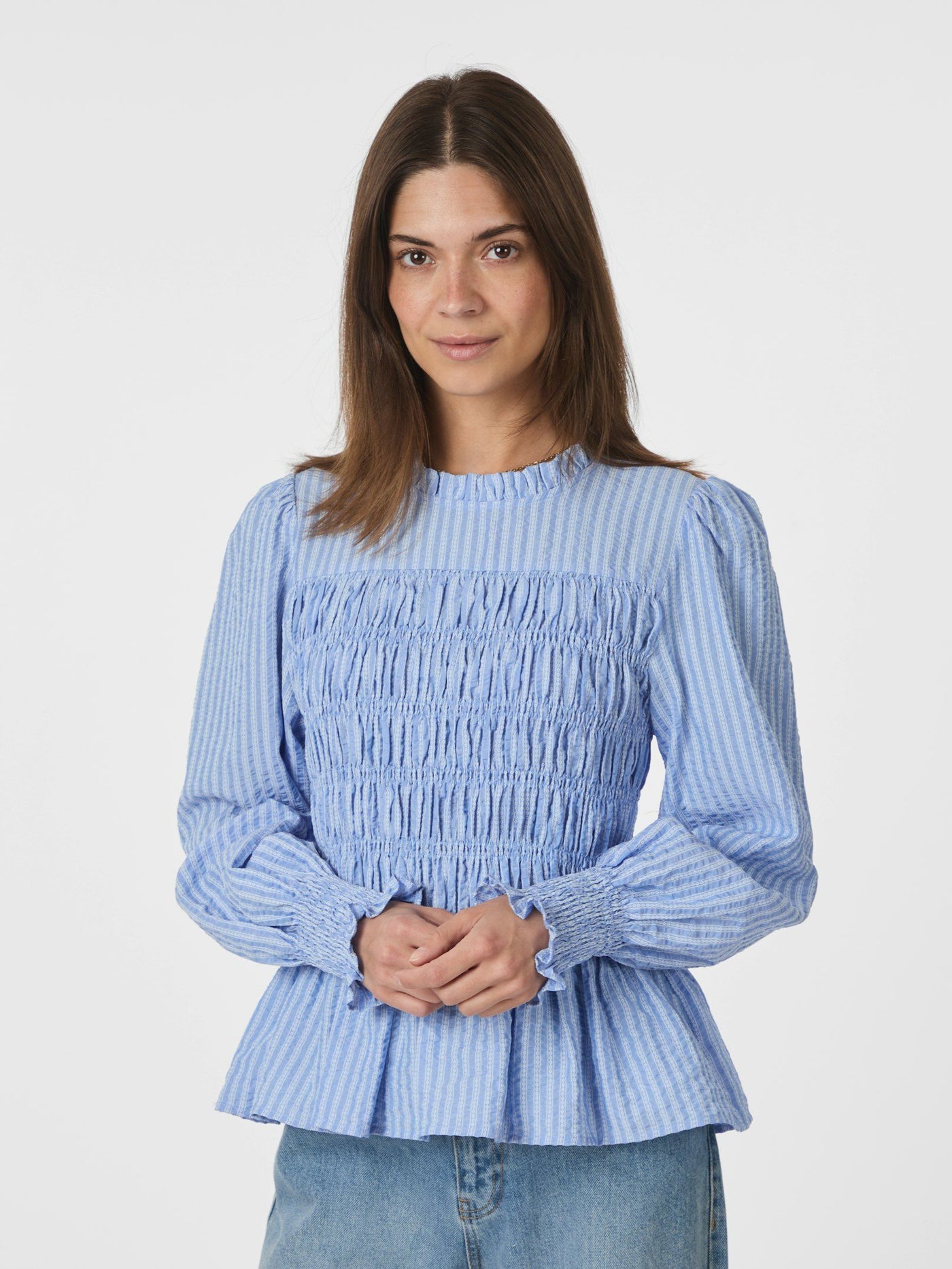 Possa Twist Stripe Blouse, Light Blue