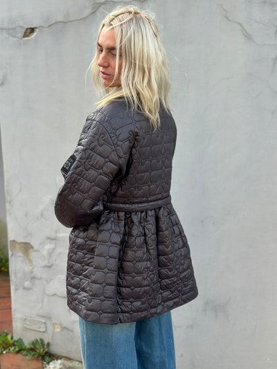 Shiny Quilt Midi Jacket W. Flare, Phantom