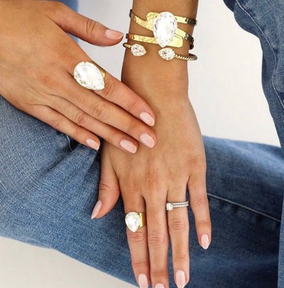 Classic Drop Ring Gold Crystal