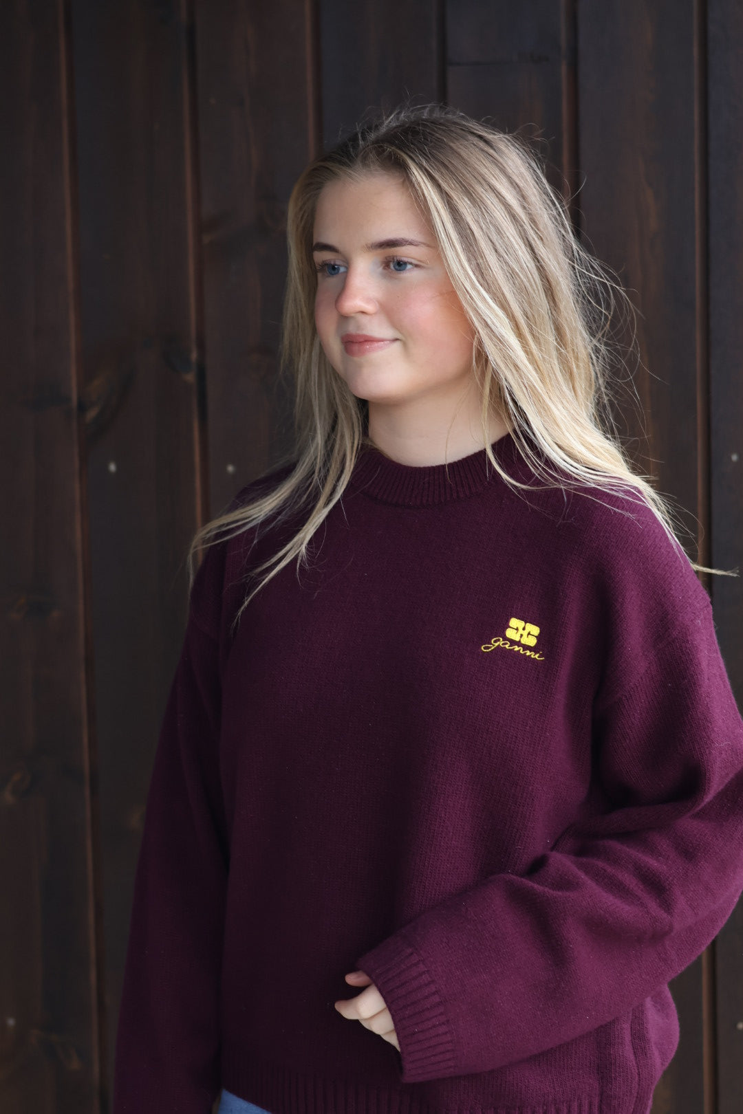 Future Wool Mix Oversized o-neck, Burgundy