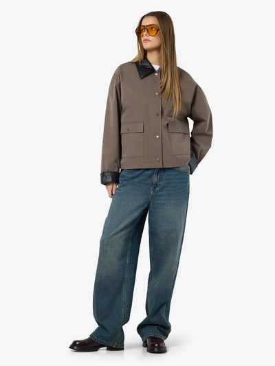 Nora PU Collar Jacket , Morel/Black