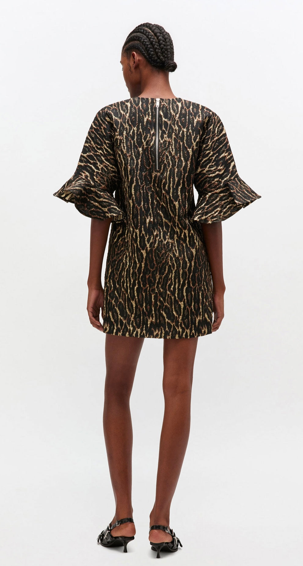 Metallic Cloque Mini Boxy Dress, Antique Bronze