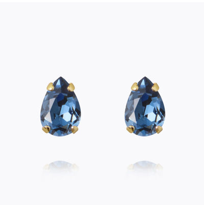 Petite Drop Stud Earrings Gold Denim Blue