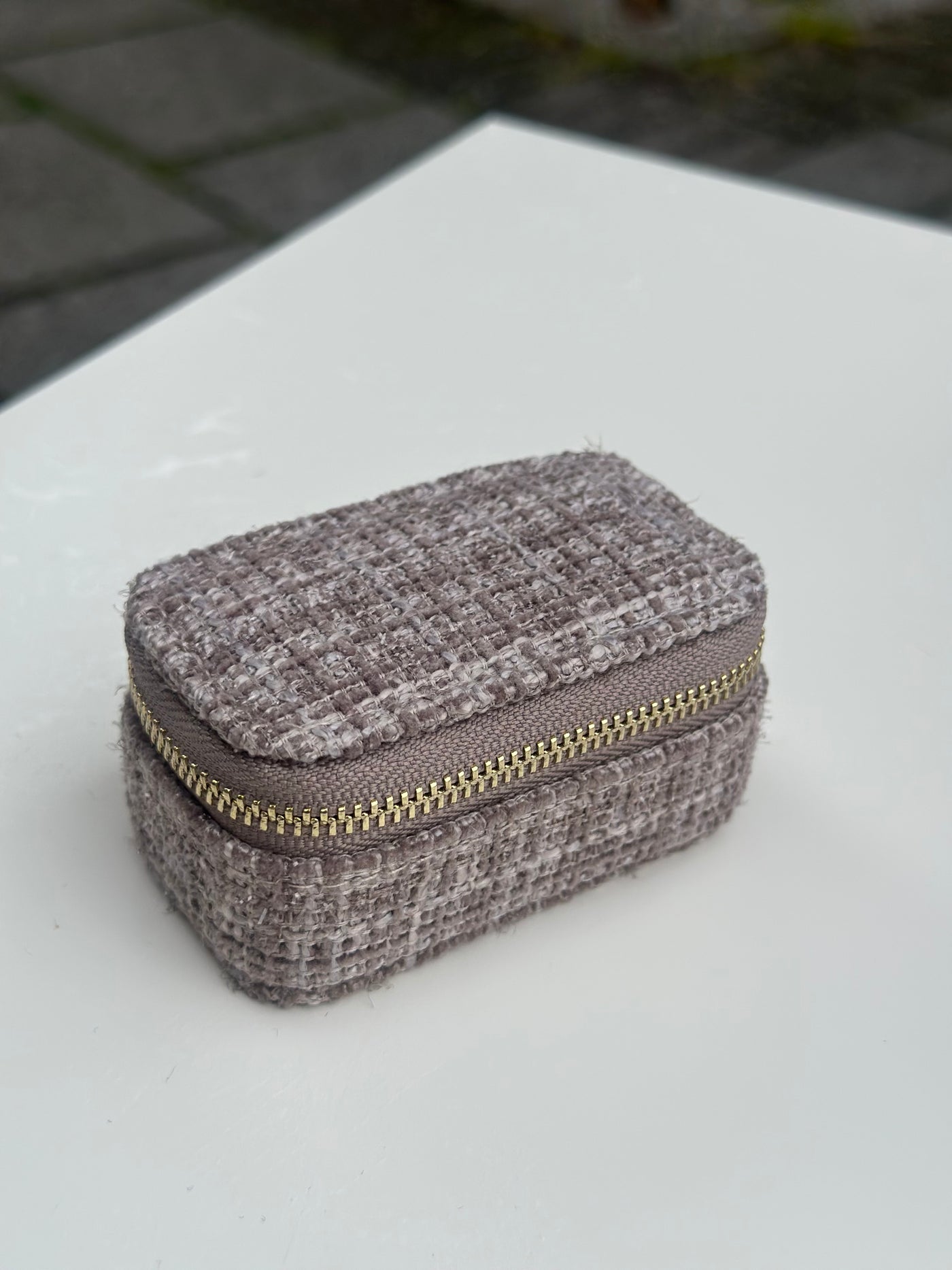 Tweed Jewellery Box Micro, Warm Taupe