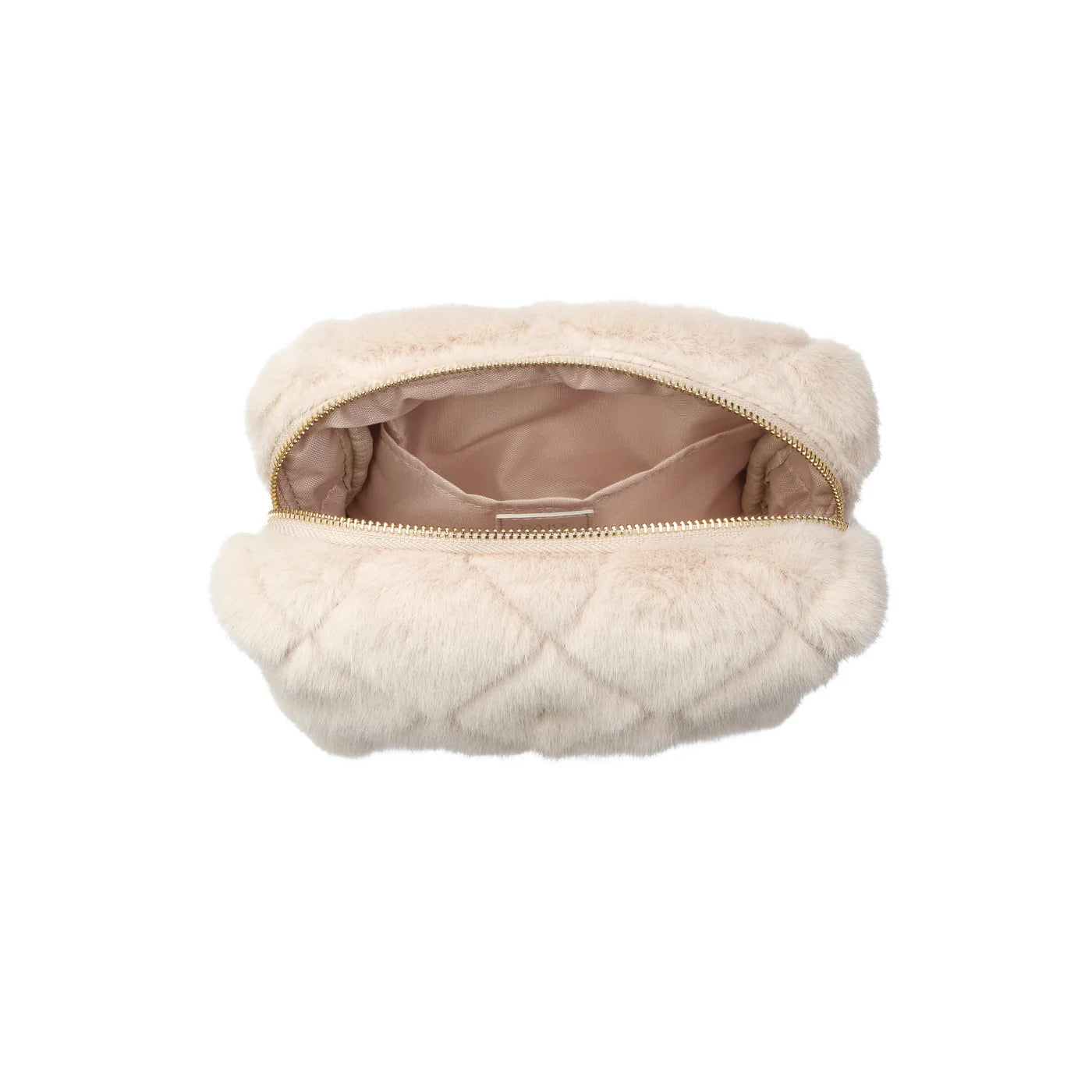 Faux Fur Quilted Make-Up Pouch Small, Sand