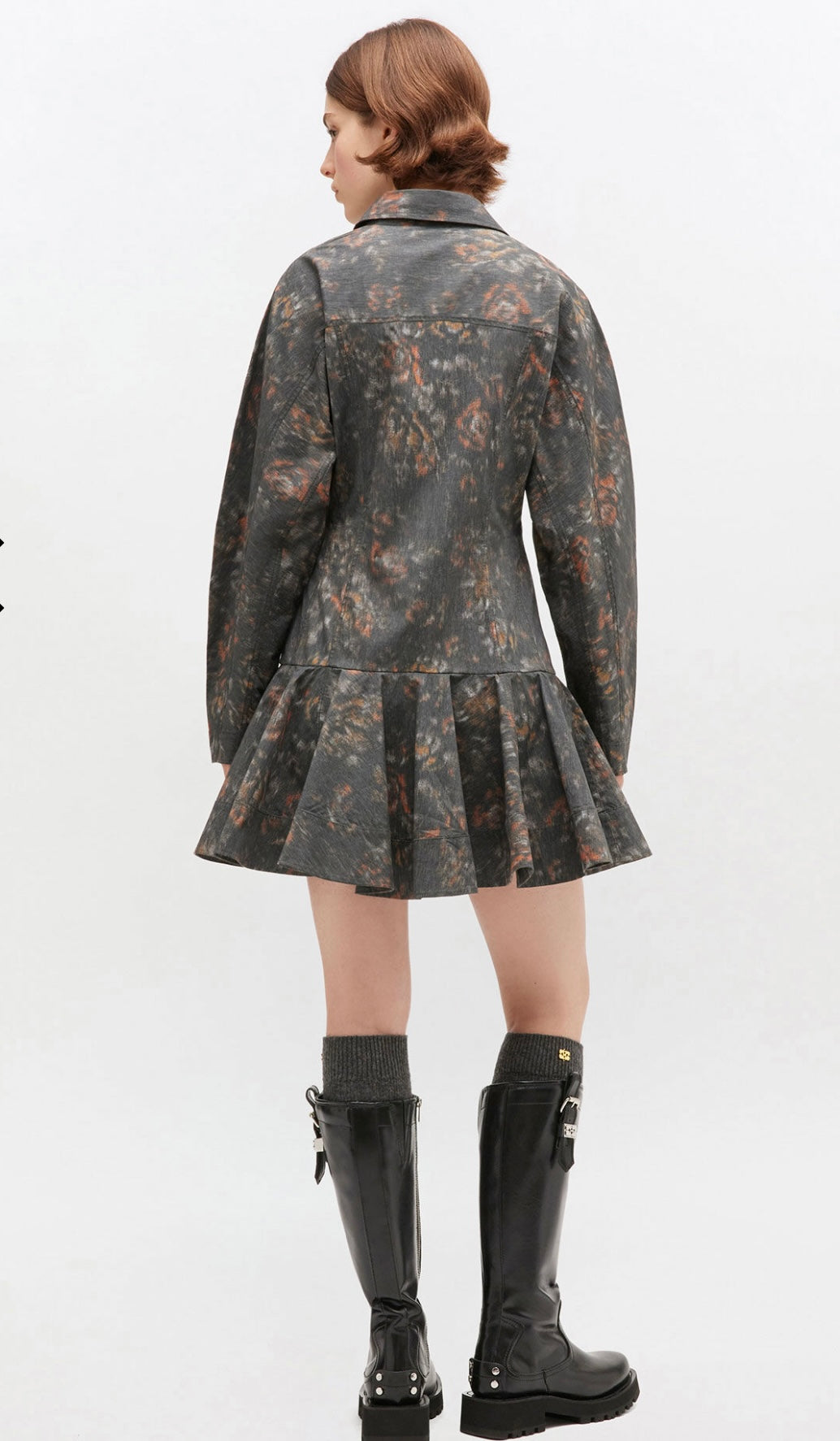 Printed Strech Cotton Buttoned Mini Dress, Phantom