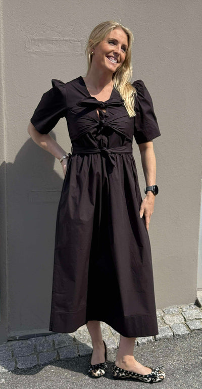 Strech Cotton Tie Strap Midi Dress, Black
