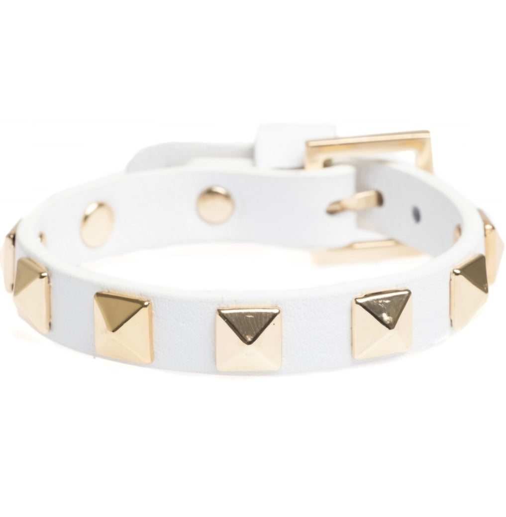 Leather Stud Bracelet, White