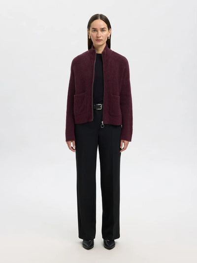 Sia Ras LS Knit Zipper Cardigan, , Fig/Melange