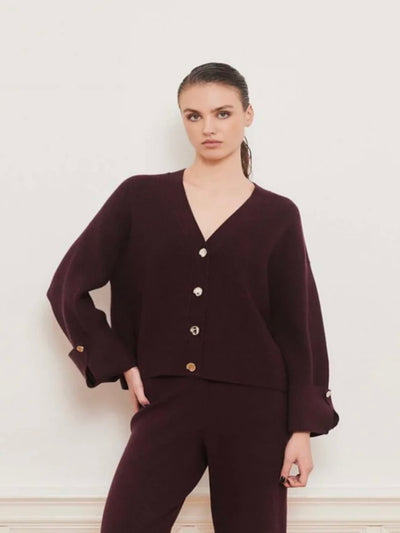 Atari Rib Cardigan, Burgundy