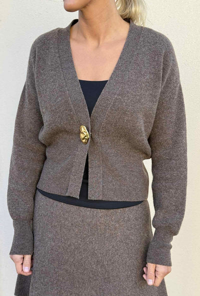 Vesper Merino Cardigan , Brown Melange