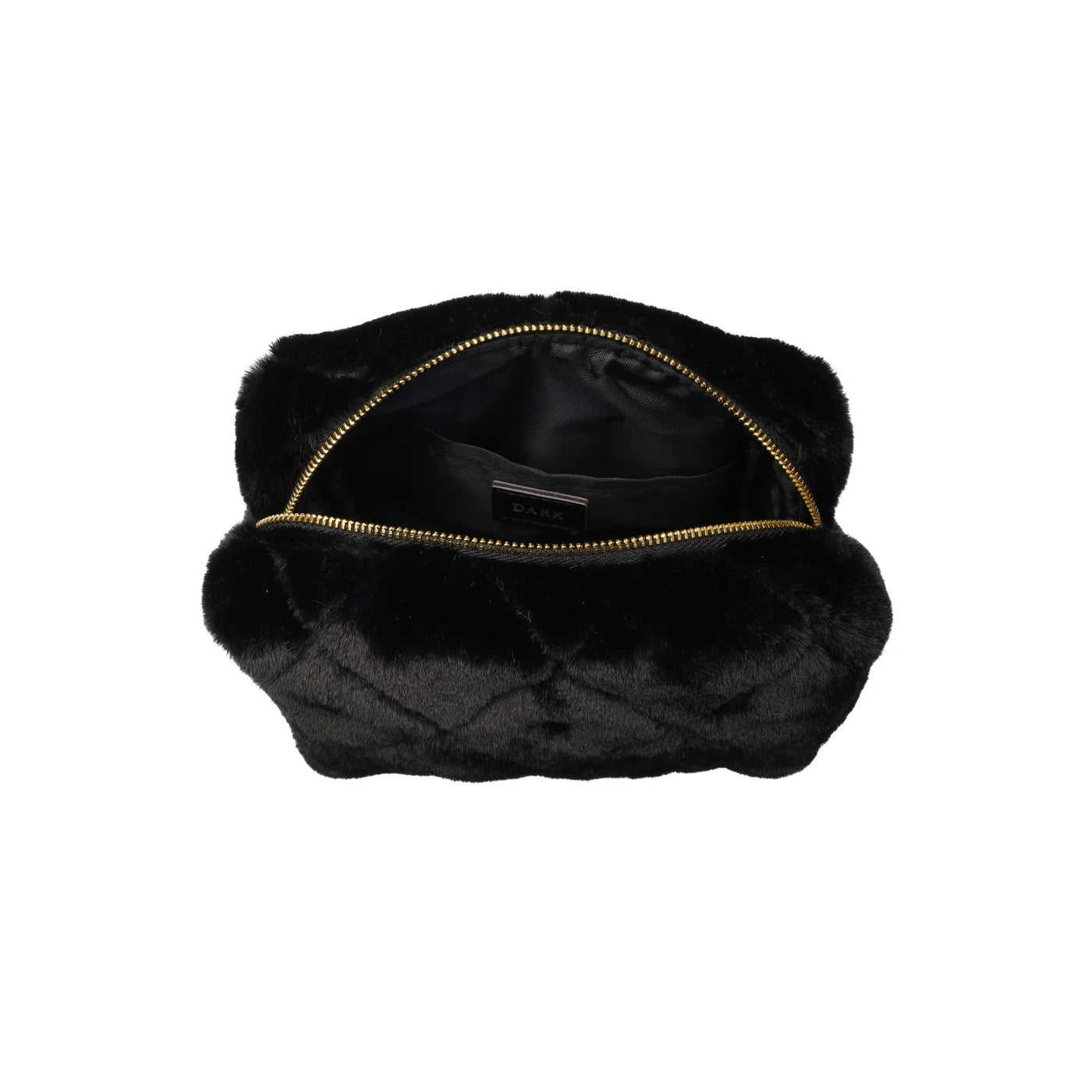 Faux Fur Quilted Make-Up Pouch Small, Black