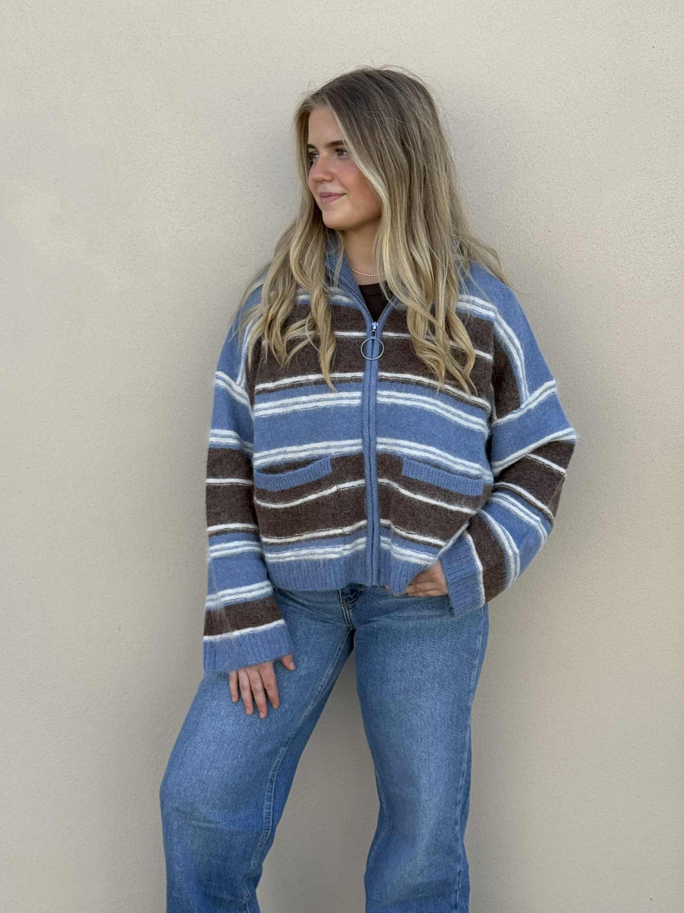 Tine  Stripe Cardigan, Blue Stripe