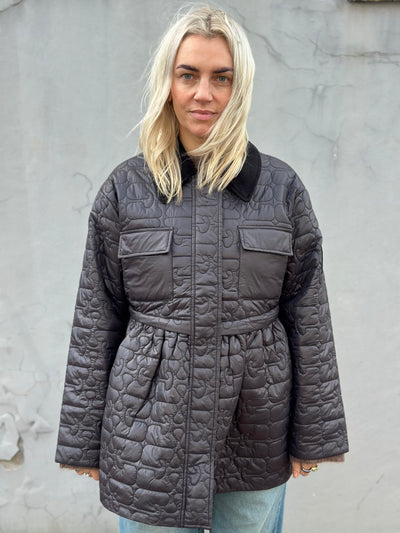 Shiny Quilt Midi Jacket W. Flare, Phantom