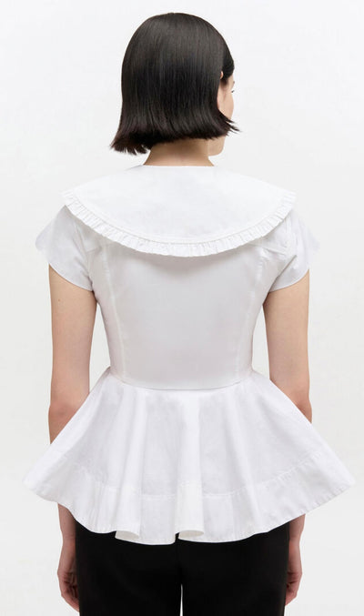 Strech Cotton Peter Pan Collar Shirt, Bright White