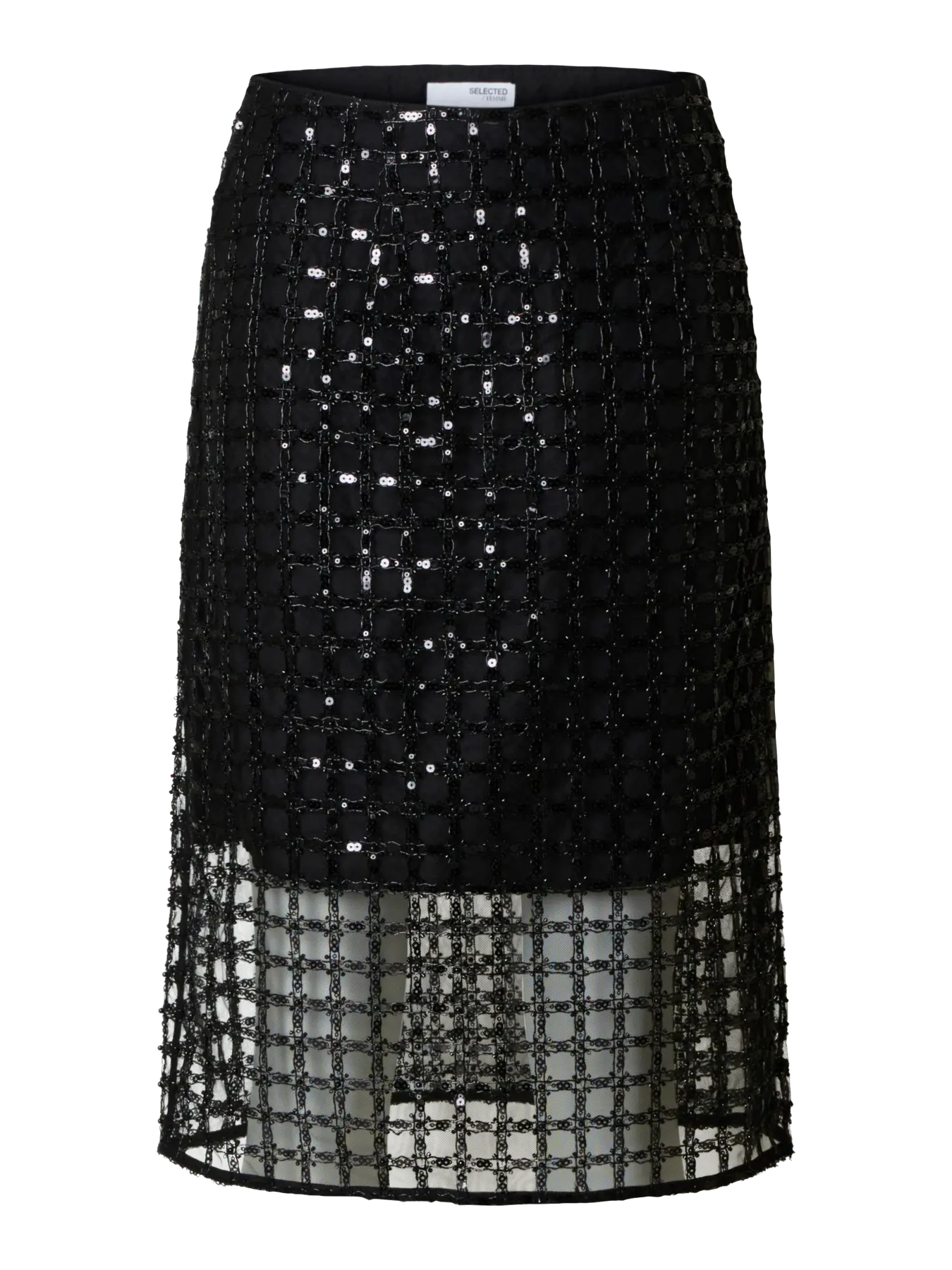 Laren HW Midi Sequins Skirt, Black