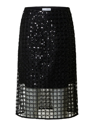 Laren HW Midi Sequins Skirt, Black