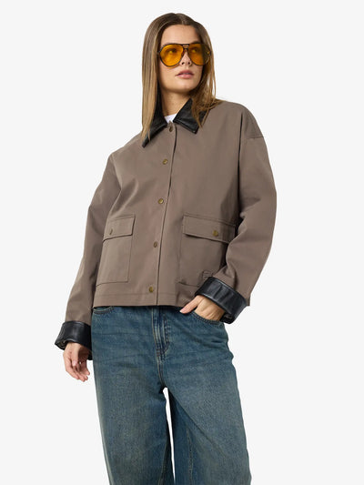 Nora PU Collar Jacket , Morel/Black
