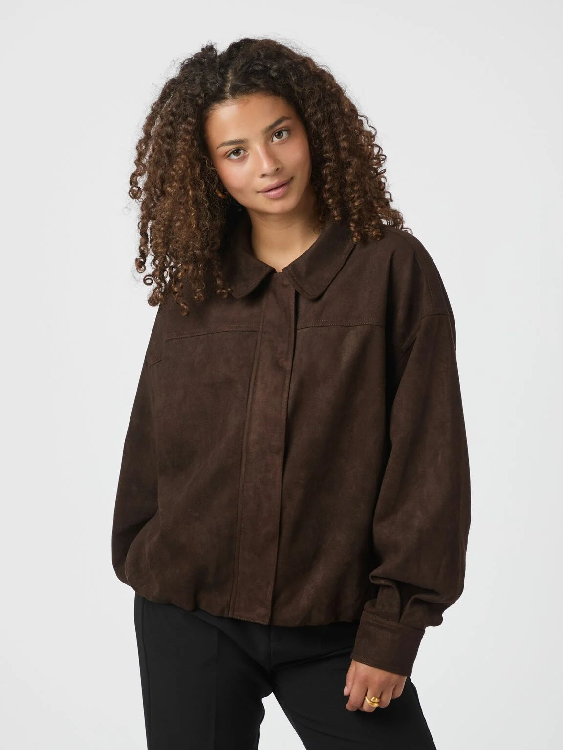 Rubby Faux Suede Jacket, Dark Brown