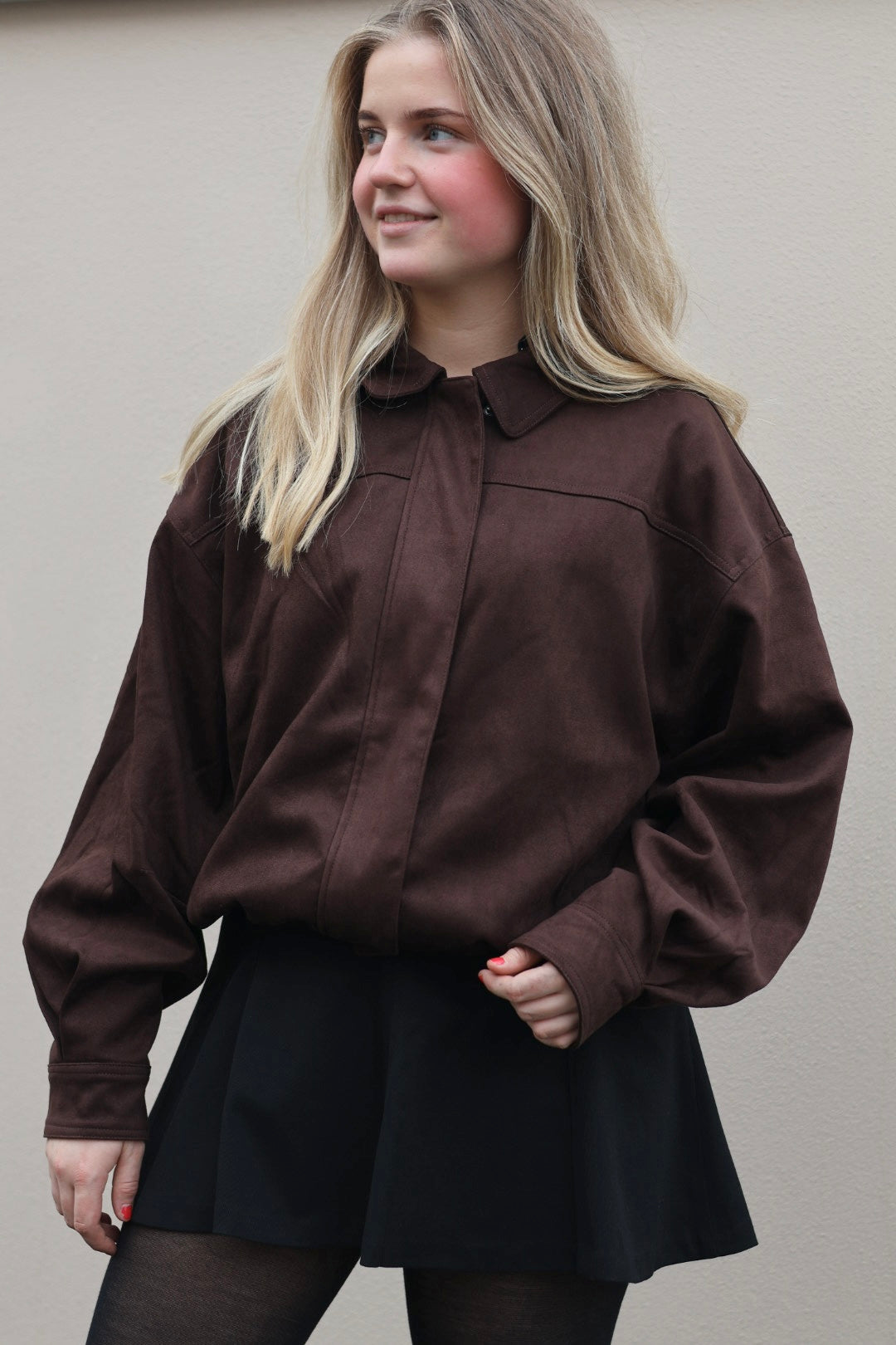 Rubby Faux Suede Jacket, Dark Brown