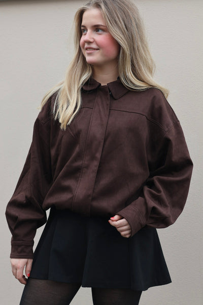 Rubby Faux Suede Jacket, Dark Brown