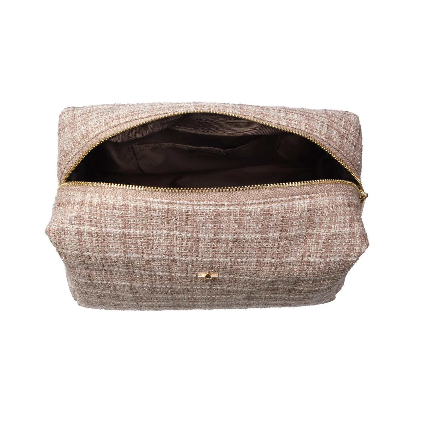 Tweed Make-Up Pouch Large, Warm Taupe