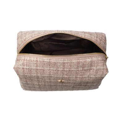 Tweed Make-Up Pouch Large, Warm Taupe