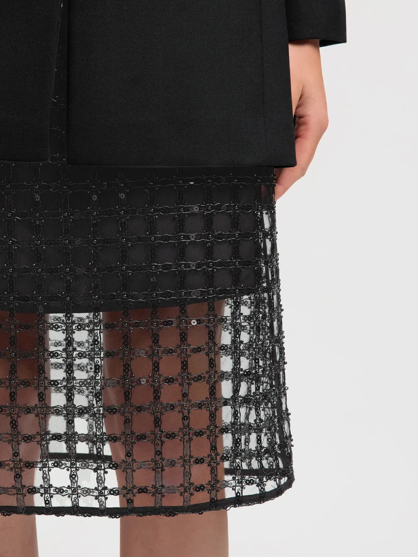 Laren HW Midi Sequins Skirt, Black