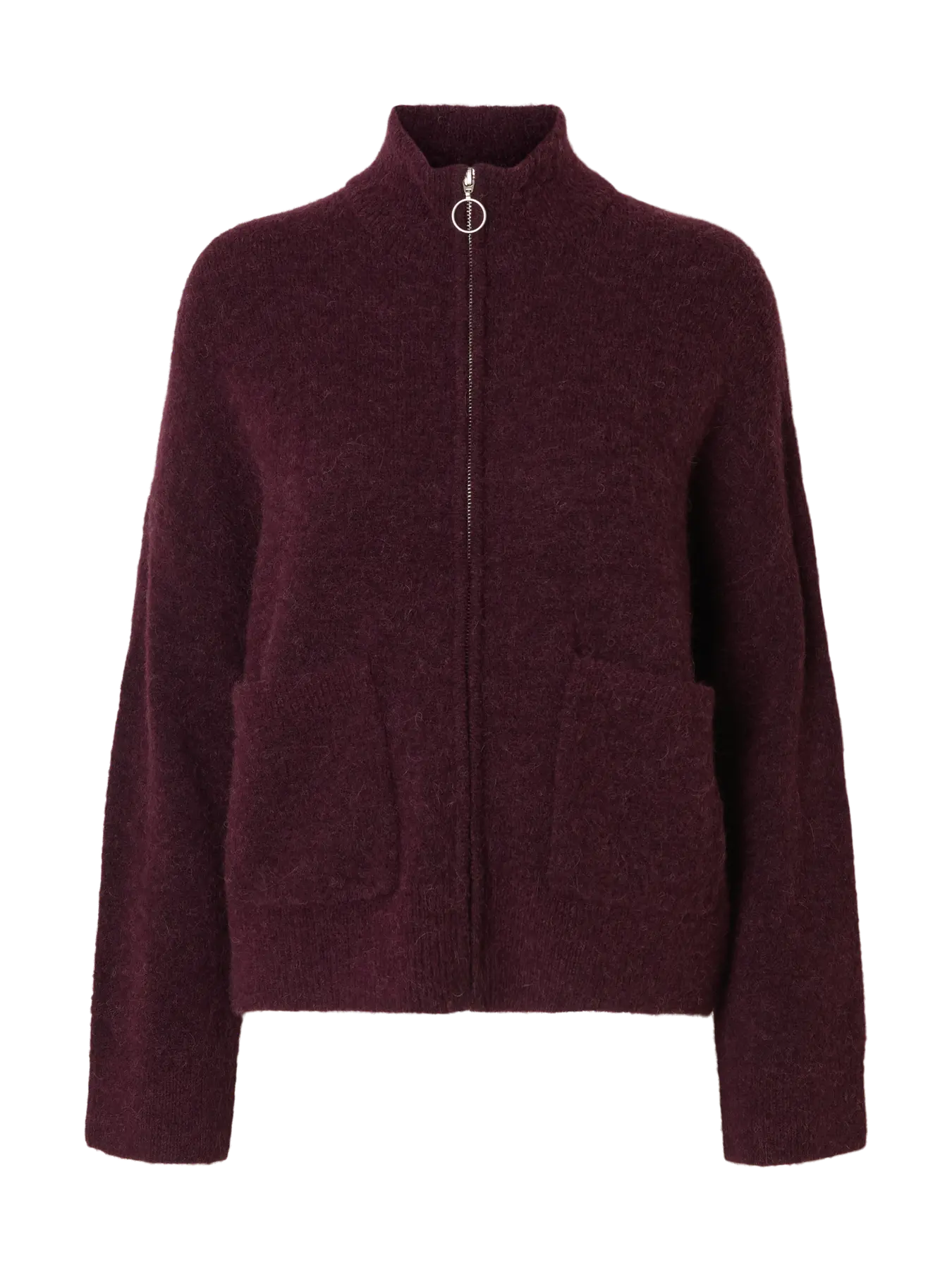 Sia Ras LS Knit Zipper Cardigan, , Fig/Melange