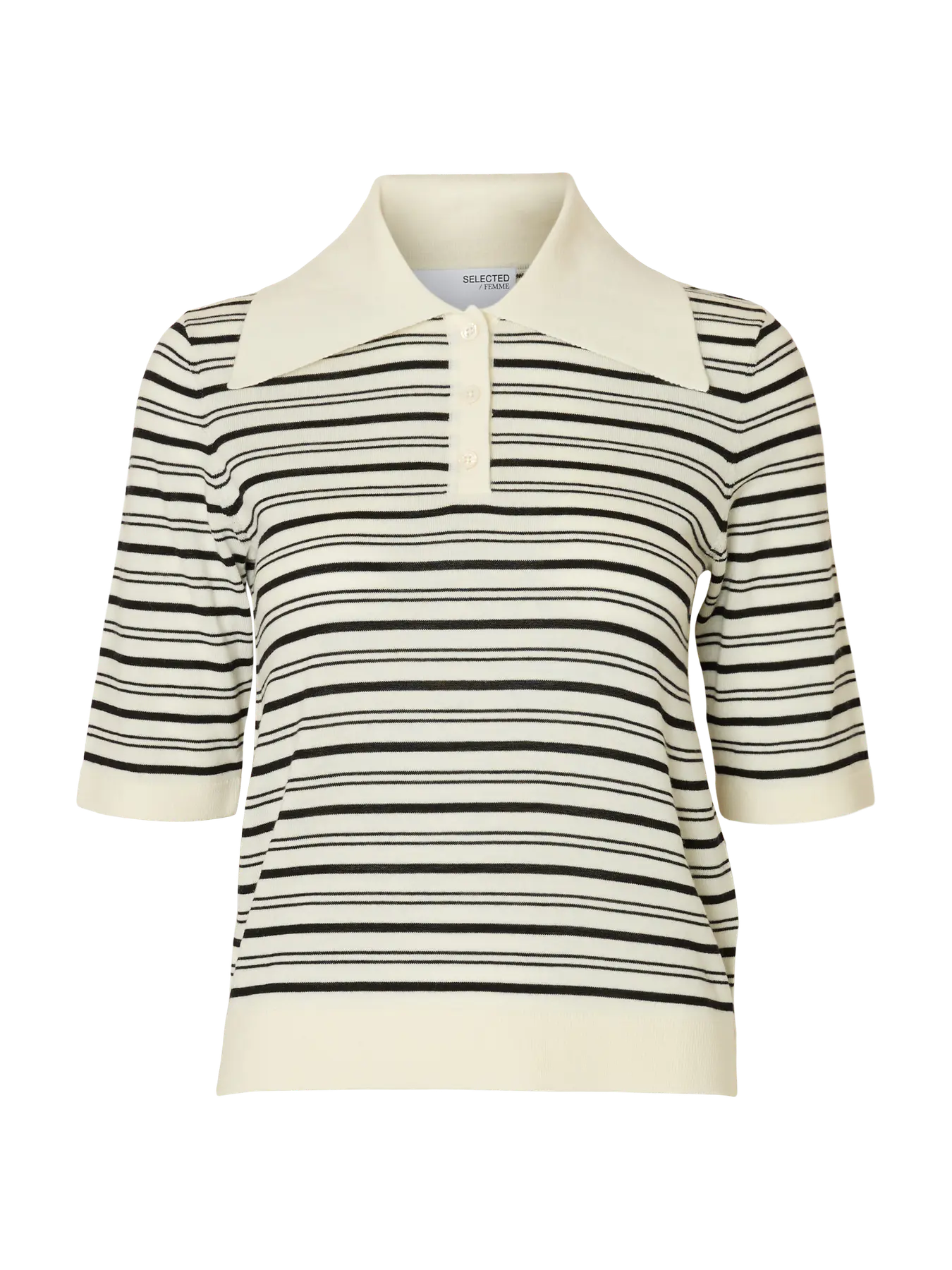 Thea 2/4 Knit Merino Collar Neck , Snow White/Black