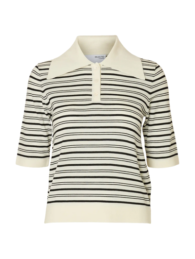 Thea 2/4 Knit Merino Collar Neck , Snow White/Black