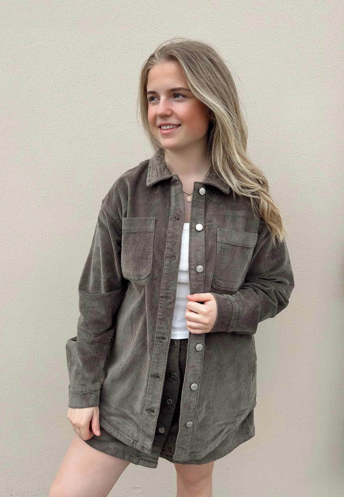 Alva LS Shacket Colored Corduroy , Morel