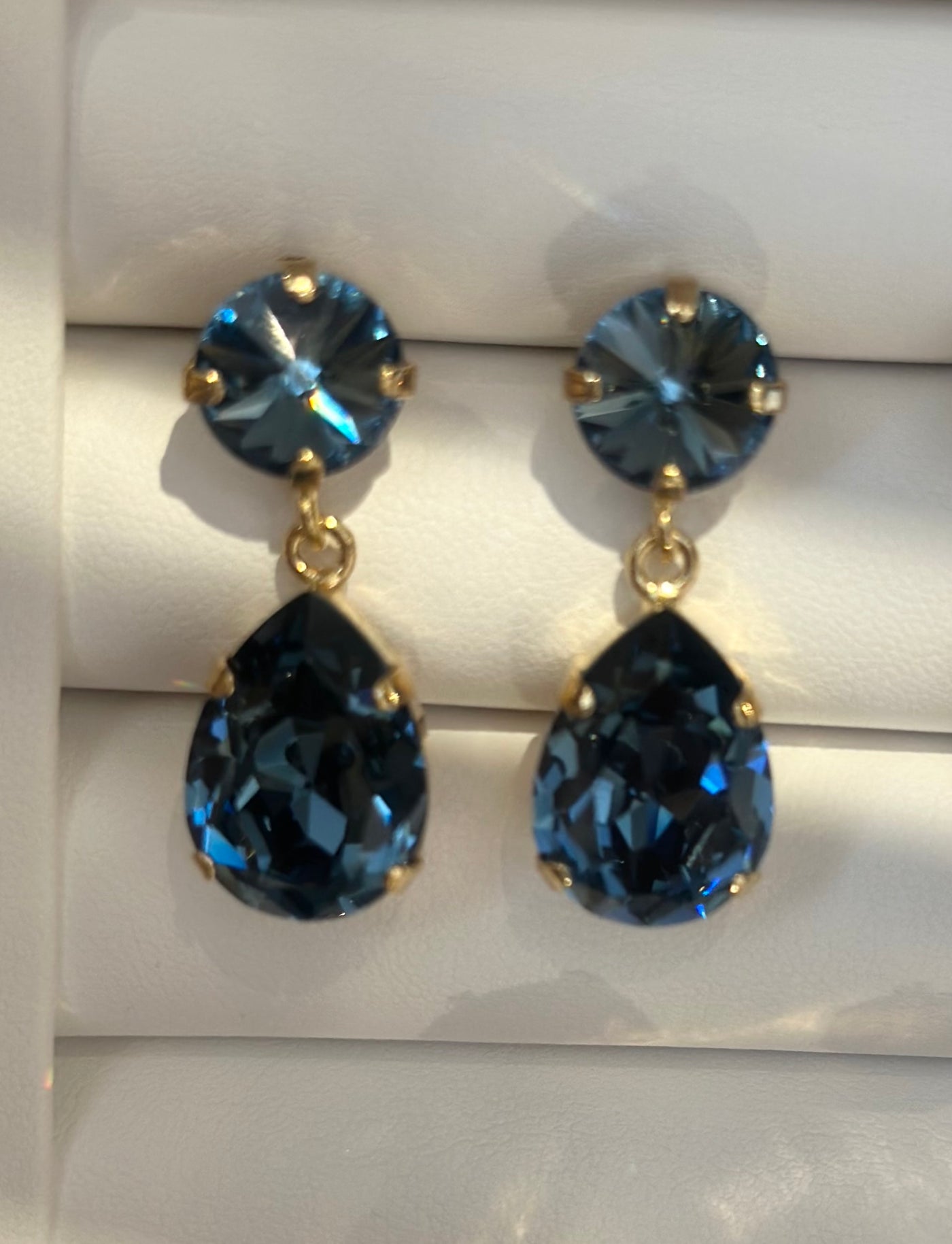 Classic Drop Earrings Gold Denim Blue