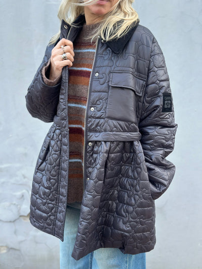 Shiny Quilt Midi Jacket W. Flare, Phantom