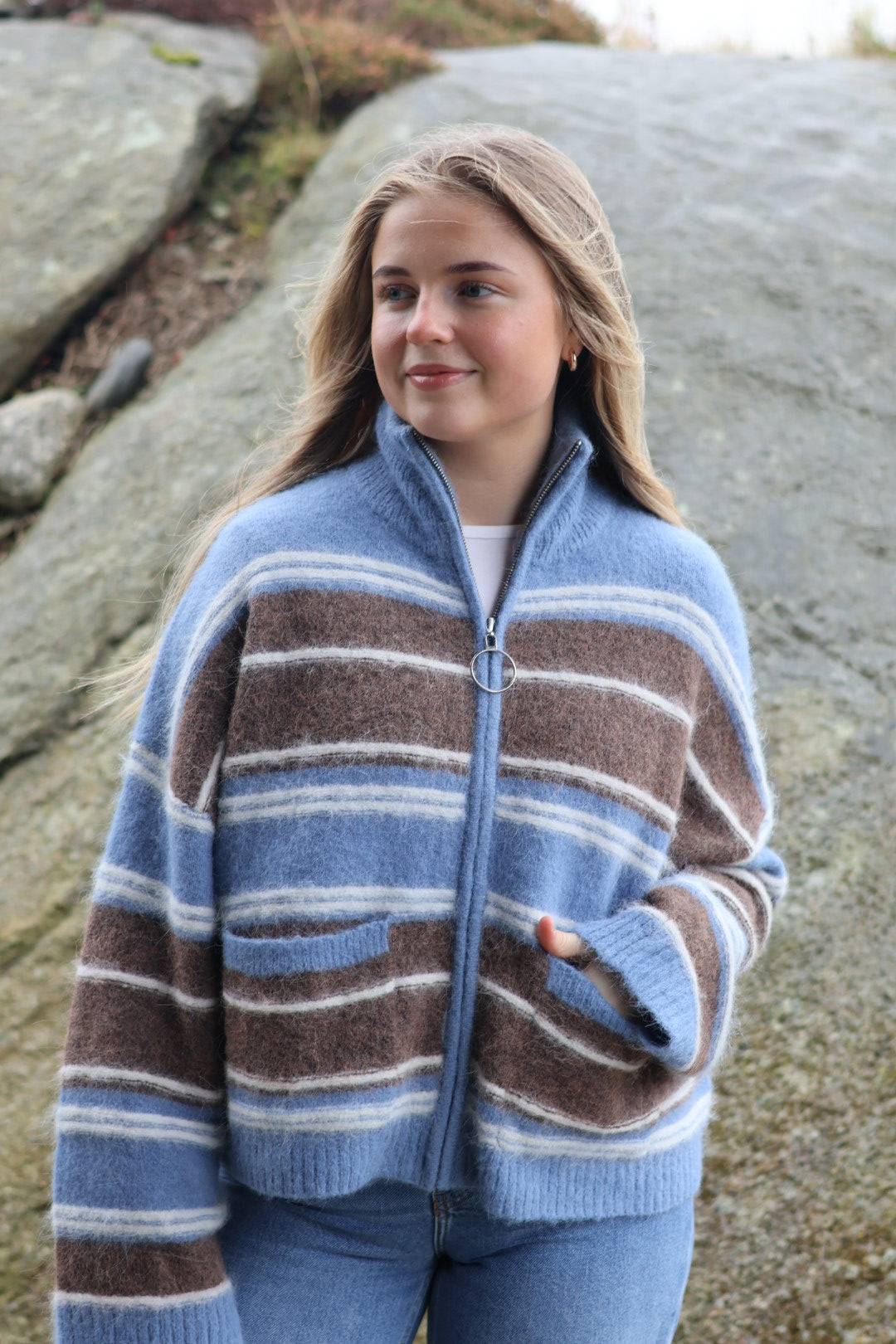Tine  Stripe Cardigan, Blue Stripe