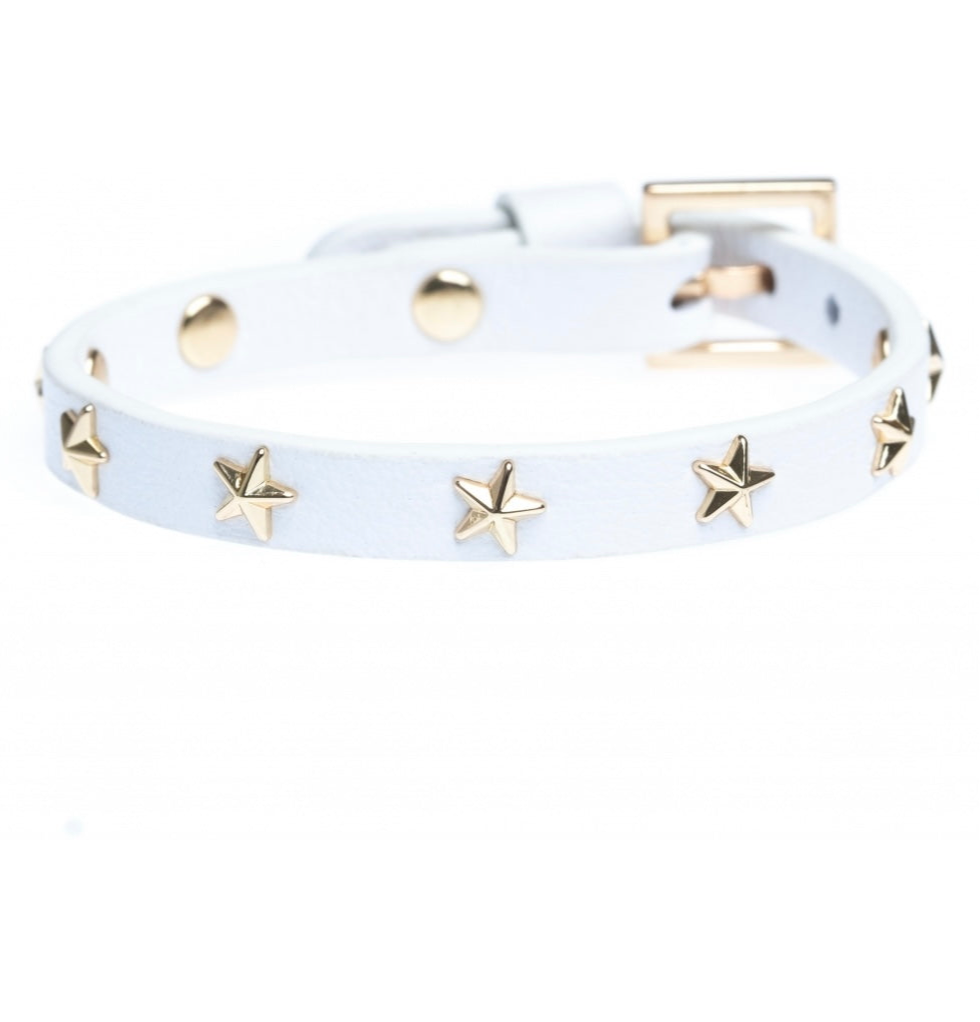 Leather Star Stud Bracelet Mini, White