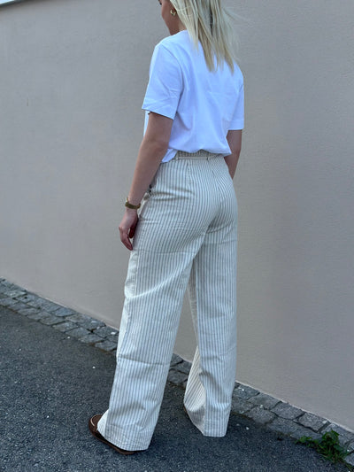 Johanne HW Striped Belted Long Pants, Birch/Chestnut
