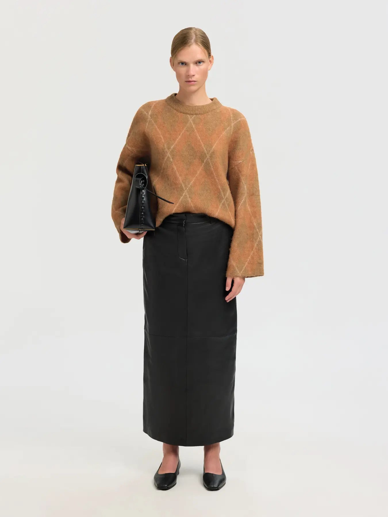 Lulu Brushed LS Agryle Knit o-neck, Golden Brown/Birch