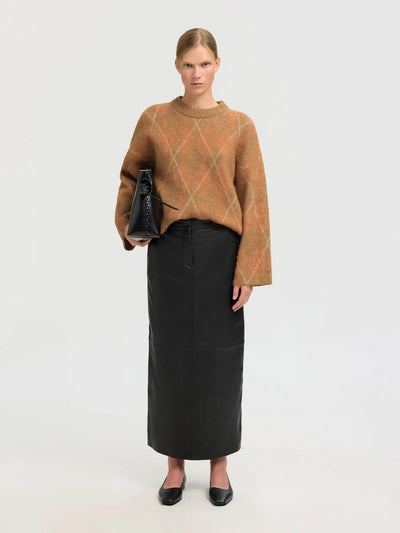 Lulu Brushed LS Agryle Knit o-neck, Golden Brown/Birch