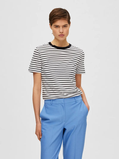 MyEssential SS Stripe O-neck Tee, Black/Bright White