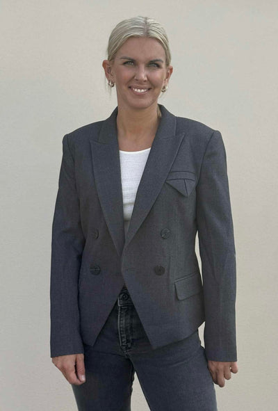 Tailor Double Breasted Short Blazer, Grey