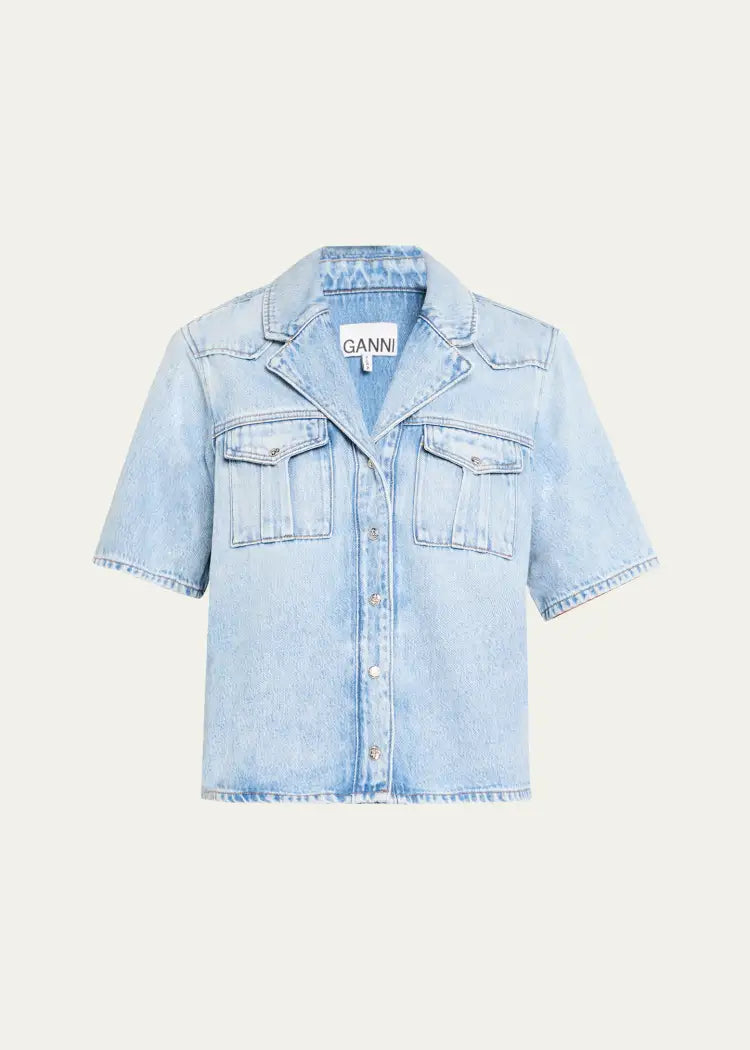 Soft Regid Denim Shirt, Light Blue Stone