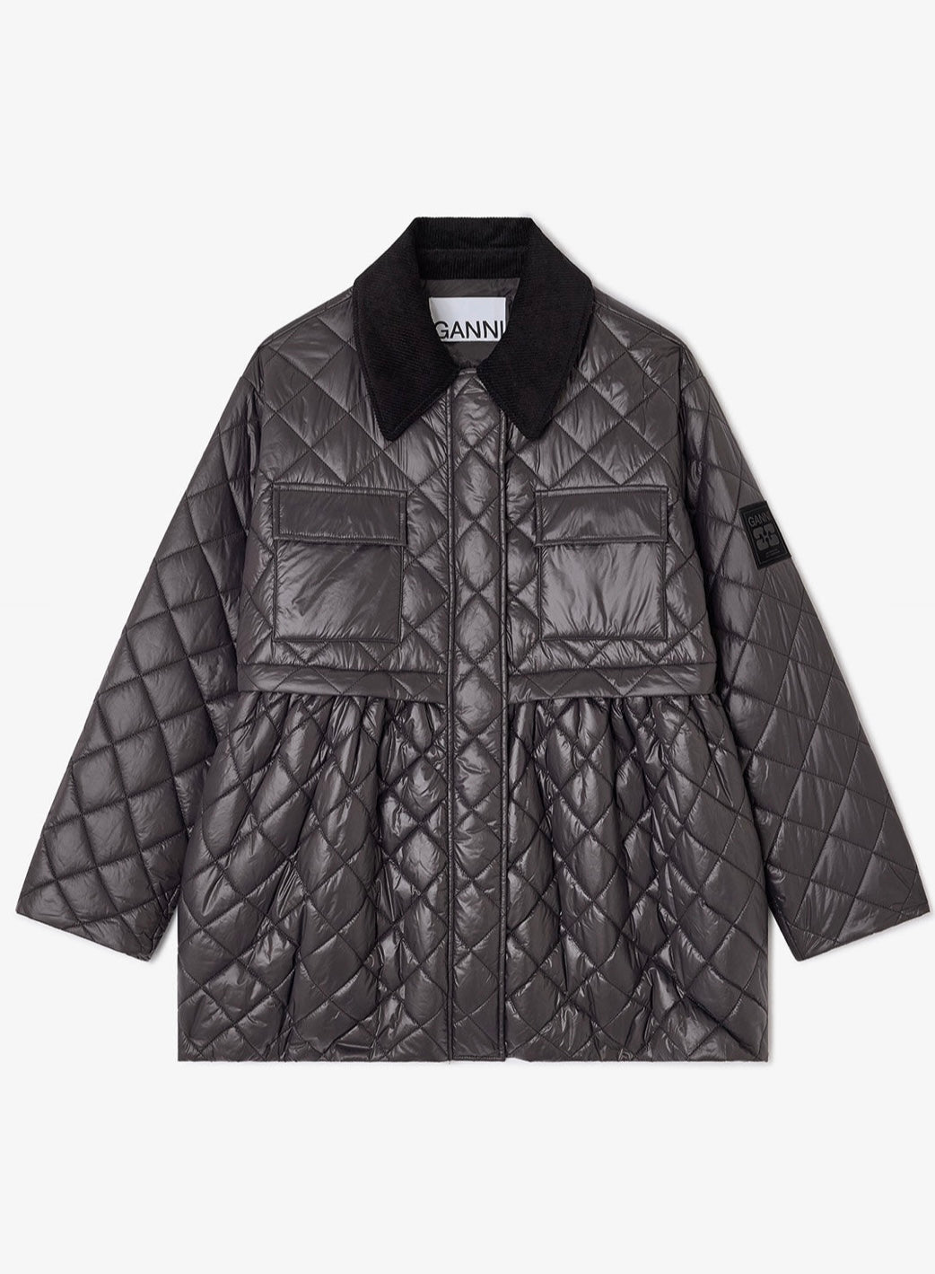 Shiny Quilt Midi Jacket W. Flare, Phantom